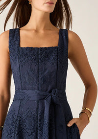 MOS THE LABEL | MARIANA EMBROIDERY MIDI DRESS | NAVY