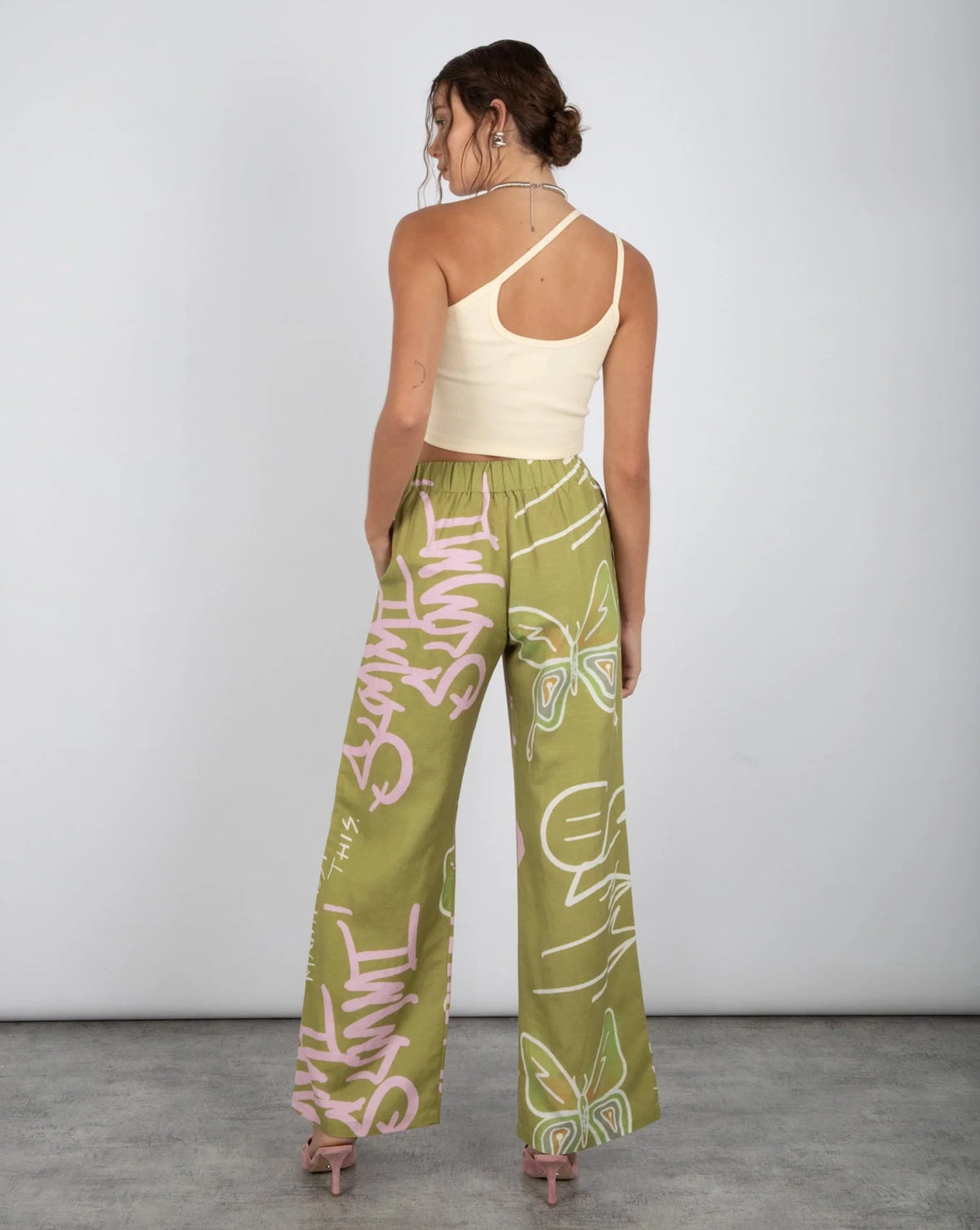 SUMMI SUMMI | LINEN PANTS GRAFITTI BUTTERFLY KHAKI