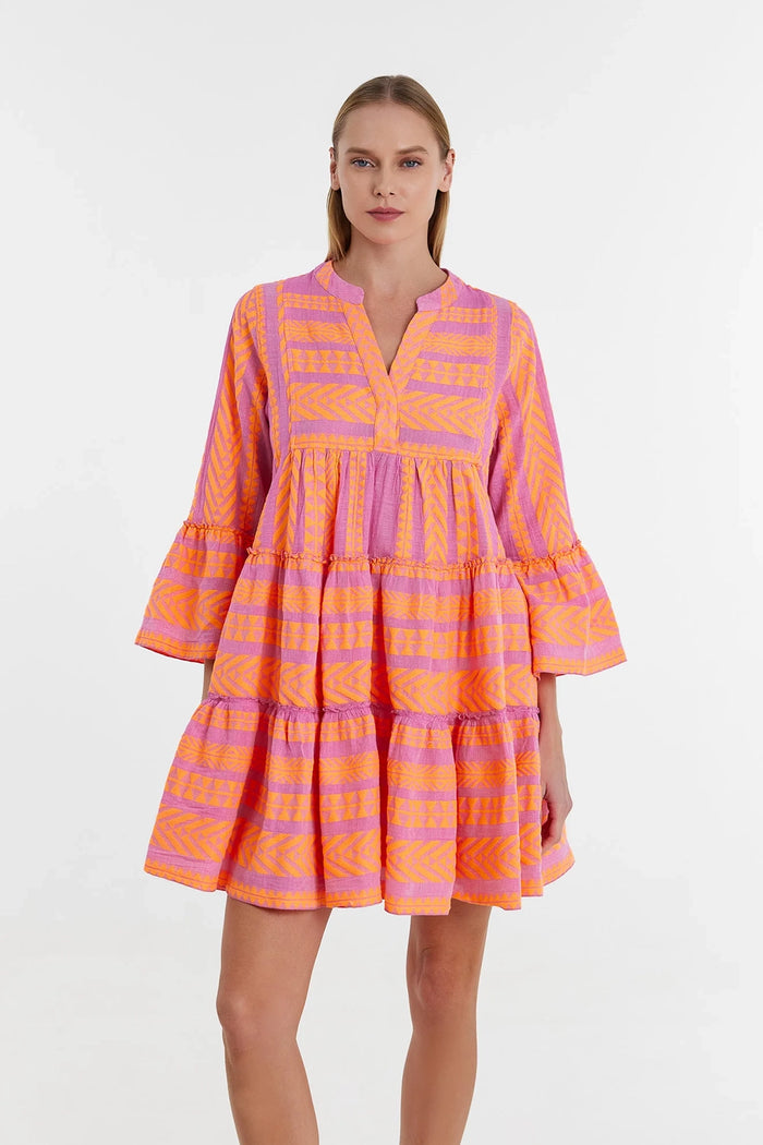 DEVOTION TWINS | ELLA SHORT DRESS NEON ORANGE/FUSCHIA 319.3G